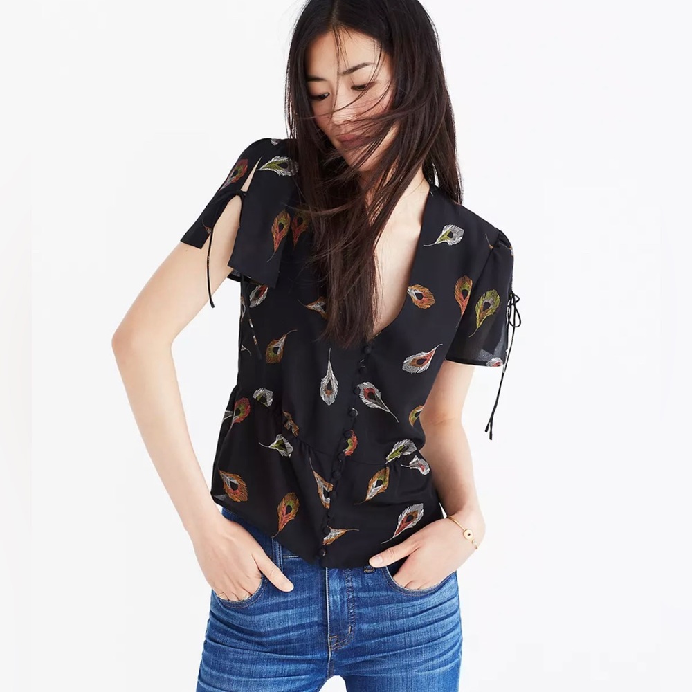 Madewell Belle silk tie sleeve top